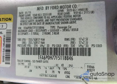2015 Ford Fusion Se from USA, damaged, VIN 1FA6P0H77F5118846
